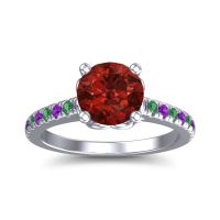 Garnet Ring In 14k White Gold With Amethyst And Emerald Amra Round Classic Ring