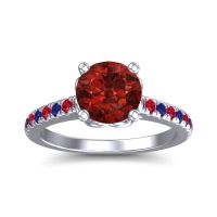 Garnet Ring In 14k White Gold With Blue Sapphire And Ruby Amra Round Classic Ring