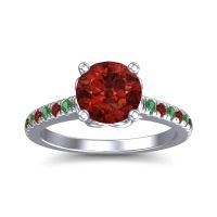 Garnet Ring In 18k White Gold With Emerald Amra Round Classic Ring
