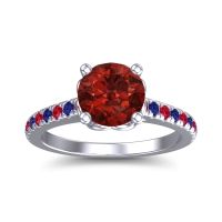 Garnet Ring In 14k White Gold With Ruby And Blue Sapphire Amra Round Classic Ring