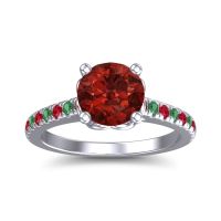 Garnet Ring In 14k White Gold With Ruby And Emerald Amra Round Classic Ring