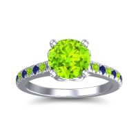 Peridot Ring In 14k White Gold With Blue Sapphire Amra Round Classic Ring