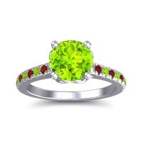 Peridot Ring In 18k White Gold With Garnet Amra Round Classic Ring
