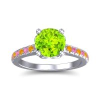 Peridot Ring In Platinum With Pink Tourmaline And Citrine Amra Round Classic Ring