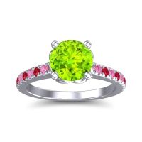 Peridot Ring In 14k White Gold With Ruby And Pink Tourmaline Amra Round Classic Ring