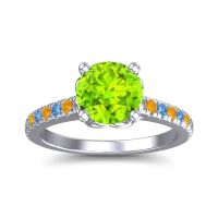Peridot Ring In Platinum With Swiss Blue Topaz And Citrine Amra Round Classic Ring