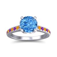 Swiss Blue Topaz Ring In 18k White Gold With Amethyst And Citrine Amra Round Classic Ring