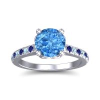 Swiss Blue Topaz Ring In 18k White Gold With Aquamarine And Blue Sapphire Amra Round Classic Ring