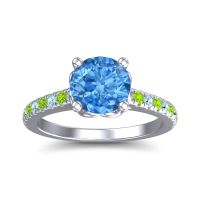 Swiss Blue Topaz Ring In Platinum With Aquamarine And Peridot Amra Round Classic Ring