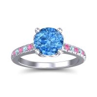 Swiss Blue Topaz Ring In 18k White Gold With Aquamarine And Pink Tourmaline Amra Round Classic Ring
