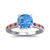 Swiss Blue Topaz Ring In 18k White Gold With Citrine And Amethyst Amra Round Classic Ring