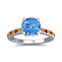 Swiss Blue Topaz Ring In Platinum With Garnet And Citrine Amra Round Classic Ring