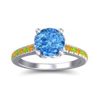 Swiss Blue Topaz Ring In Platinum With Peridot And Citrine Amra Round Classic Ring