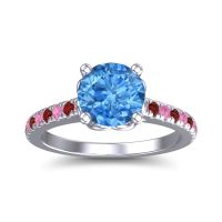 Swiss Blue Topaz Ring In 18k White Gold With Pink Tourmaline And Garnet Amra Round Classic Ring