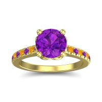 Amethyst Ring In 14k Yellow Gold With Citrine Amra Round Classic Ring