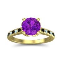 Amethyst Ring In 14k Yellow Gold With Aquamarine And Black Onyx Amra Round Classic Ring