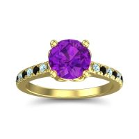 Amethyst Ring In 14k Yellow Gold With Black Onyx And Aquamarine Amra Round Classic Ring