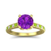 Amethyst Ring In 14k Yellow Gold With Lab Diamond And Peridot Amra Round Classic Ring