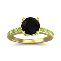 Black Onyx Ring In 18k Yellow Gold With Lab Diamond And Peridot Amra Round Classic Ring