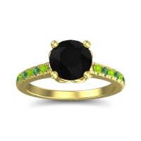 Black Onyx Ring In 14k Yellow Gold With Emerald And Peridot Amra Round Classic Ring