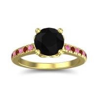 Black Onyx Ring In 18k Yellow Gold With Garnet And Pink Tourmaline Amra Round Classic Ring