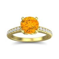 Citrine Engagement Ring In 14k Yellow Gold With Lab Diamond And Diamond - Amra Round Classic Ring