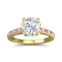 Lab Diamond Engagement Ring In 14k Yellow Gold With Pink Tourmaline And Diamond - Amra Round Classic Ring