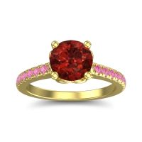 Garnet Ring In 18k Yellow Gold With Pink Tourmaline Amra Round Classic Ring