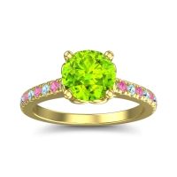 Peridot Ring In 18k Yellow Gold With Aquamarine And Pink Tourmaline Amra Round Classic Ring