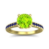 Peridot Ring In 14k Yellow Gold With Blue Sapphire Amra Round Classic Ring