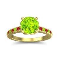 Peridot Ring In 14k Yellow Gold With Ruby Amra Round Classic Ring