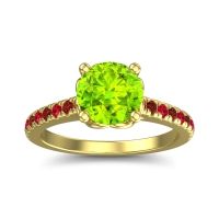 Peridot Ring In 14k Yellow Gold With Ruby And Garnet Amra Round Classic Ring