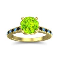 Peridot Ring In 18k Yellow Gold With Swiss Blue Topaz And Black Onyx Amra Round Classic Ring