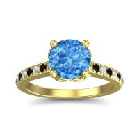 Swiss Blue Topaz Ring In 18k Yellow Gold With Lab Diamond And Black Onyx Amra Round Classic Ring