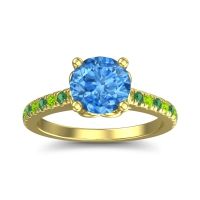 Swiss Blue Topaz Ring In 18k Yellow Gold With Peridot And Emerald Amra Round Classic Ring