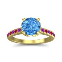 Swiss Blue Topaz Ring In 14k Yellow Gold With Ruby And Amethyst Amra Round Classic Ring