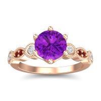 Amethyst Ring In 18K Rose Gold With Diamond And Garnet Daiva Round Antique Ring