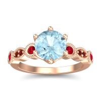Aquamarine Ring In 18K Rose Gold With Ruby And Garnet Daiva Round Antique Ring