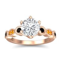 Lab Diamond Ring In 14K Rose Gold With Black Onyx And Citrine Daiva Round Antique Ring