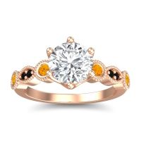 Lab Diamond Ring In 18K Rose Gold With Citrine And Black Onyx Daiva Round Antique Ring
