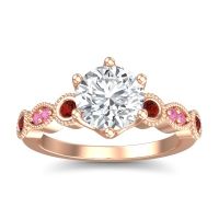 Lab Diamond Ring In 14K Rose Gold With Garnet And Pink Tourmaline Daiva Round Antique Ring