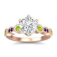 Lab Diamond Ring In 18K Rose Gold With Peridot And Blue Sapphire Daiva Round Antique Ring
