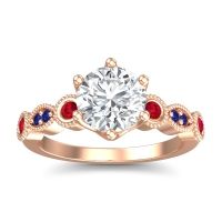 Lab Diamond Ring In 18K Rose Gold With Ruby And Blue Sapphire Daiva Round Antique Ring