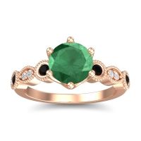 Emerald Engagement Ring In 18K Rose Gold With Black Onyx And Diamond - Daiva Round Antique Ring