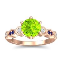 Peridot Ring In 18K Rose Gold With Lab Diamond And Blue Sapphire Daiva Round Antique Ring
