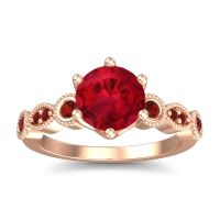 Lab Ruby Ring In 18K Rose Gold With Garnet Daiva Round Antique Ring