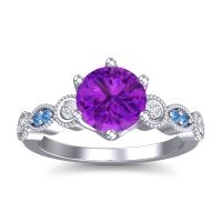 Amethyst Ring In Palladium With Diamond And Swiss Blue Topaz Daiva Round Antique Ring