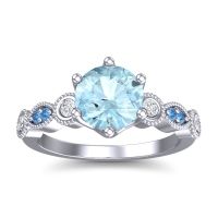 Aquamarine Ring In Palladium With Diamond And Swiss Blue Topaz Daiva Round Antique Ring