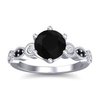 Black Onyx Ring In Palladium With Lab Diamond Daiva Round Antique Ring