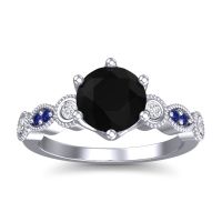 Black Onyx Ring In Palladium With Diamond And Blue Sapphire Daiva Round Antique Ring
